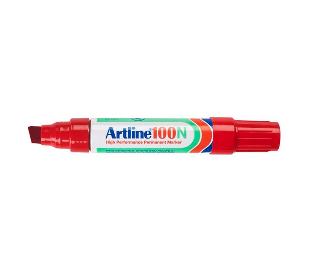 Permanent marker Artline 100 schuine punt 7,5 - 12 mm rood - Per stuk