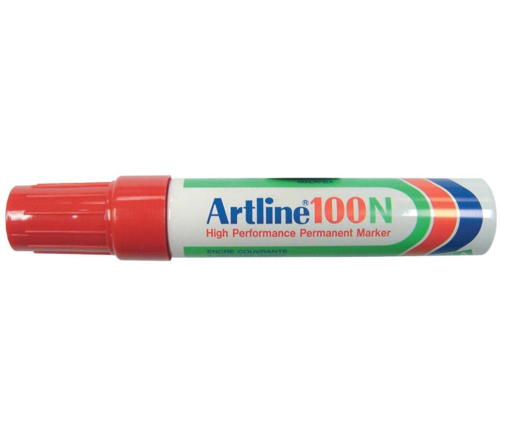 Permanent marker Artline 100 schuine punt 7,5 - 12 mm rood - Per stuk