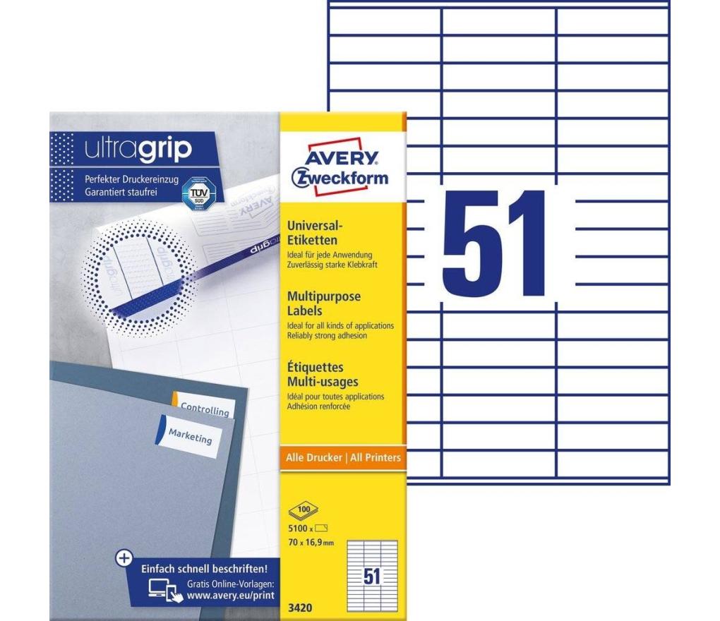 Etiket ILK Avery Zweckform 3420 70 x 16,9 mm wit doos/5100 - Per pak