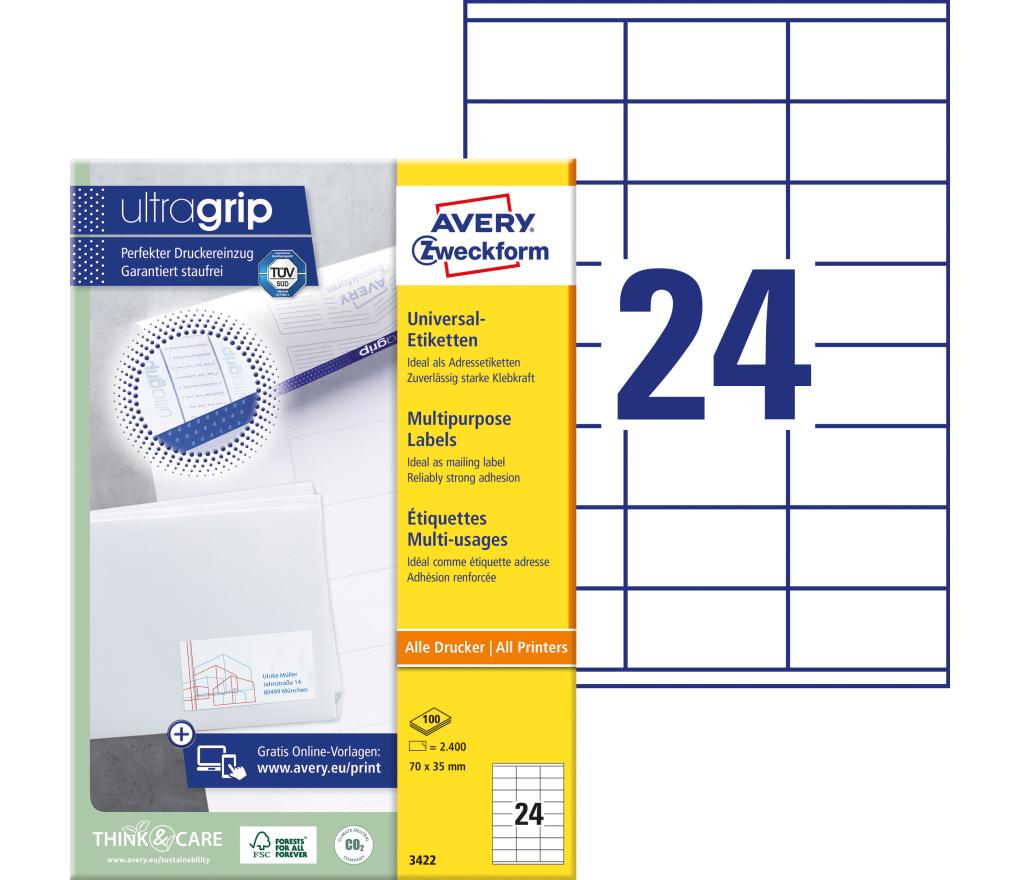 Etiket ILK Avery Zweckform 3422 70 x 35 mm wit doos/2400 - Per pak