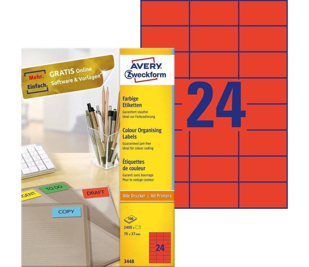 Etiket ILK Avery Zweckform 3448 70 x 37 mm rood doos/2400 - Per pak