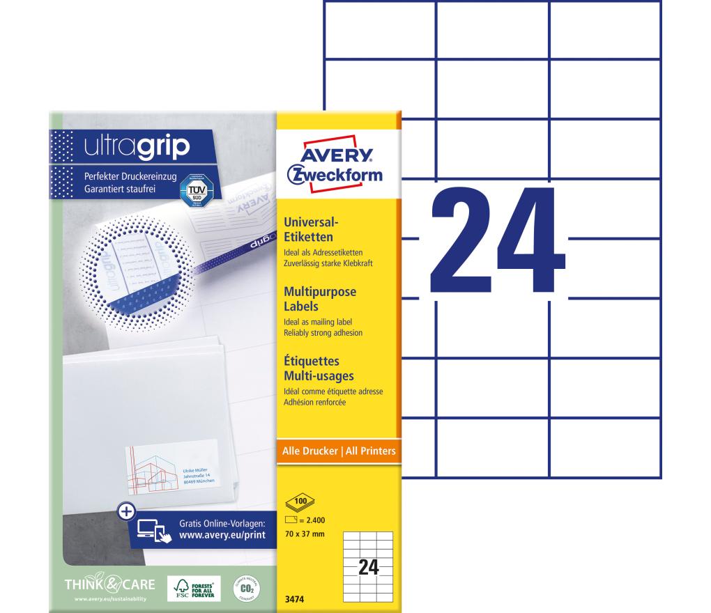 Etiket ILK Avery Zweckform 3474 70 x 37 mm wit doos/2400 - Per pak