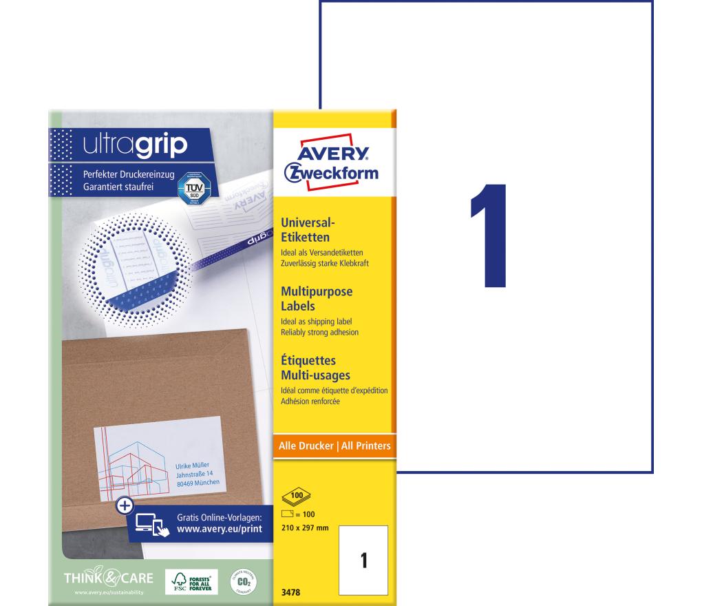 Etiket ILK Avery Zweckform 3478 210 x 297 mm wit doos/100 - Per pak